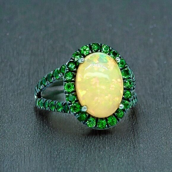 Natural Opal Tsavorite Ring Size 7 14k Gold 5.66 TCW Certified $5,950 300686 - Picture 13 of 17